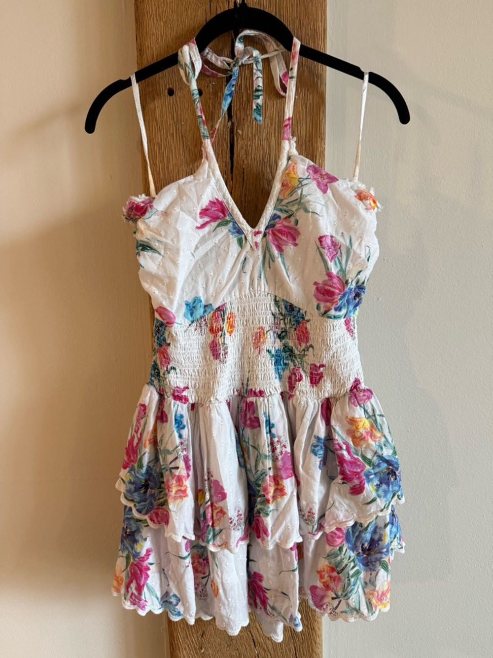 LoveShackFancy Aqua Halter Mini Dress Vivid Multi - Size Small EUC - Picture 4 of 10